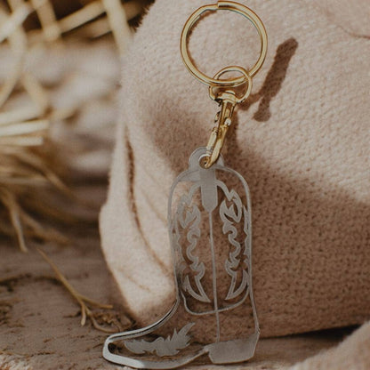 Cowboy Boot Keychain: Silver